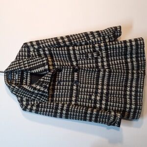 Steve Madden Black Gray White Plaid Wool Blend Pea Coat, Size M
